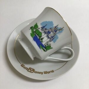 Disney Tea Cup & Saucer Cinderella's Castle Blue Gold Trim 1970’s Vintage Japan
